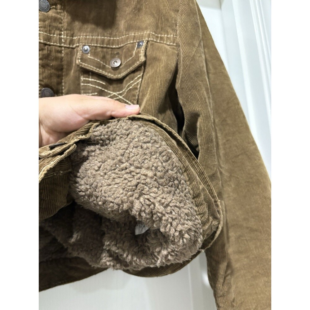 Compagnie Generale Men's Brown Sherpa Lined Cotton Trucker Jacket Button XL - Picture 7 of 10